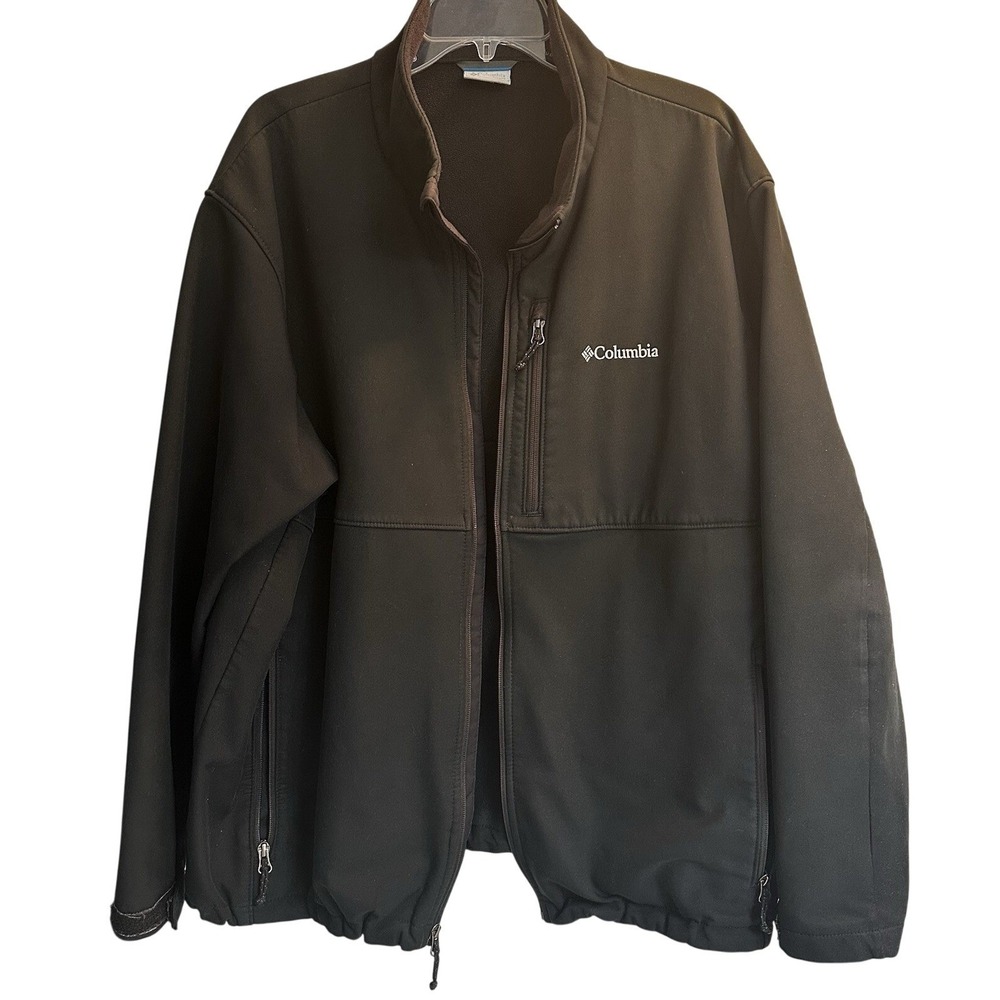 Columbia Mens XXL Black Softshell Fleece Lined Full Zip Jacket Outdoor Coat